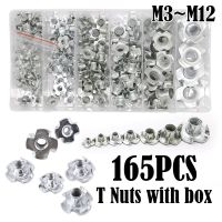 165pcs Carbon Steel Four Pronged T Nuts M3/M4/M5/M6/M8/M10/M12 Blind Inserts Nut For Wood Furniture