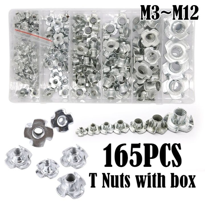 cw-165pcs-carbon-four-pronged-t-nuts-m3-m4-m5-m6-m8-m10-m12-inserts-wood