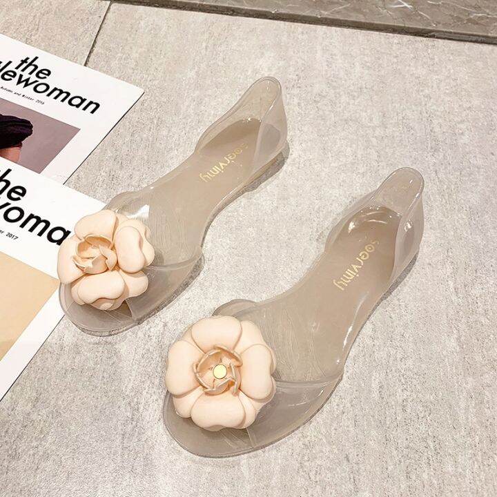 thai-web-celebrity-jelly-shoes-female-summer-sandals-fish-mouth-flat-hollow-transparent-plastic-flowers-single-shoe-lazada-selling