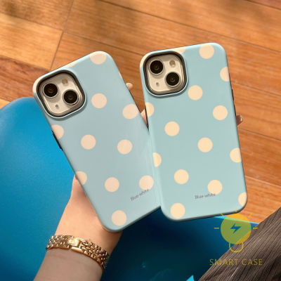 For เคสไอโฟน 14 Pro Max [Detachable Two-piece Polka Dot Blue White] เคส Phone Case For iPhone 14 Pro Max Plus 13 12 11 For เคสไอโฟน11 Ins Korean Style Retro Classic Couple Shockproof Protective TPU Cover Shell