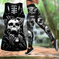 ผู้หญิง Leggings แฟชั่น3D พิมพ์ Grim Reaper Skull Tattoo Combo Legging Tank เซ็กซี่ยืดหยุ่นหญิง Skinny Leggings DDK20. ..