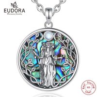 Eudora 925 Sterling Silver Triple Moon Goddess Necklace For Women Hecate Amulet Pendant Natural Abalone Jewelry Personality Gift