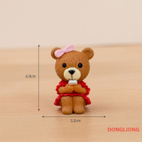 DONGLIONG โบว์คู่หมีรูปการ์ตูนสุดสร้างสรรค์งานฝีมือทำจากเรซิ่นภูมิทัศน์ไมโครอุปกรณ์ตกแต่งรถตั้งโต๊ะเครื่องประดับในสวน