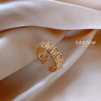 DREJEW แฟชั่นแหวนตาข่ายทอง18K แหวนใส่นิ้วแสดงบุคลิกแบบเรียบง่ายสีแดงแหวนปรับขนาดได้สไตล์เย็น