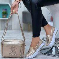 Zapatos De Mujer รองเท้าส้นเตารีดแฟชั่นหนังรองเท้าผ้าใบสตรีรองเท้าโลฟเฟอร์ลำลอง Gratis Ongkir หรูหราระบายอากาศ2023ฤดูใบไม้ผลิใหม่