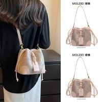 Summer Pink New Chinese Messenger Bag Ladies 2023 New Drawstring Bucket Bag Niche Advanced Sense Large Capacity 【QYUE】