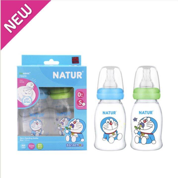 natur-เนเจอร์-โดเรม่อน-ขวดนม-pp-ขนาด-4oz-แพ็ค-2-มาพร้อมจุกนมไบโอมิมิค-ไซส์s