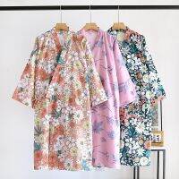 【LZ】❁❒✤  Pijama fino estampado com flores de algodão feminino quimonos femininos Cardigans de algodão suor longo roupões para casa verão