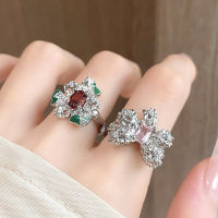 Sweet Pink Bow Tie Zircon Personalized Light Luxury Flower Luxury Sense Fashion Small Group Design Open Ring Set 65Q6