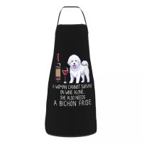 Funny Wine And Bichon Frise Dog Aprons Men Women Adult Unisex Kitchen Chef Bib Tablier Cuisine Cooking Baking Painting