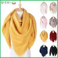 QIZUI ของผู้หญิง อบอุ่นและอบอุ่น สีทึบทึบ ความร้อนความร้อนสูง ที่คลุมไหล่ ผ้าพันคอทรงสามเหลี่ยม ผ้าแคชเมียร์เทียม