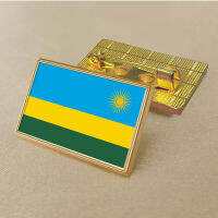 Rwandan flag pin 2.5*1.5cm zinc die-cast PVC colour coated gold rectangular medallion badge without added resin