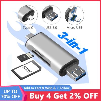 การ์ดรีดเดอร์ SD 3 In 1 USB 3.0/ไมโคร USB USB/ชนิด C หน่วยความจำอัจฉริยะเครื่องอ่านบัตร OTG การ์ดแฟลชไดรฟ์อะแดปเตอร์สำหรับ Samsung Macbook Feona