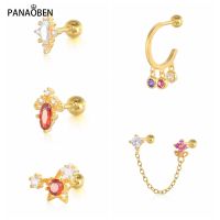 {Han ornaments}PANAOBEN 925 Silver Best Selling In Europe And America Color Zircon Earrings For Women Screw Piercing Stud Fine Earrings Jewelry