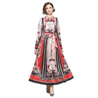 Women Dress Spot Real  Elegant Long Sleeve  Vintage Printed Maxi Dress