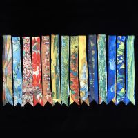 ۩ Spring Classic Van Gogh Oil Painting Series Starry Sky Wheat Field Apricot Flower Lady Twill Tie Bag Ribbon Headband Small Scarf