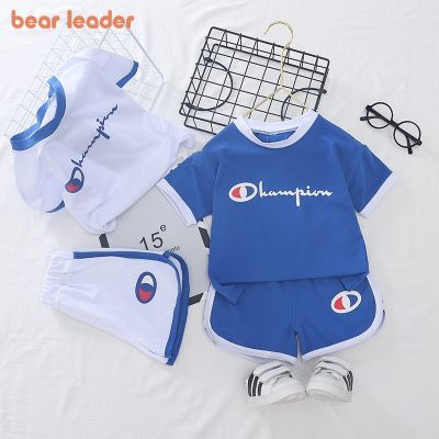 เสื้อผ้าเด็กทารก2ชิ้นสำหรับชุดฤดูร้อนเด็กผู้ชาย1-2-3-4-5ปีการไหล่บ่าของ Bear Leader