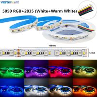 5เมตร12โวลต์24โวลต์ DC 5050 RGBCCT แถบ LED 5050 RGB 2835อบอุ่นสีขาวขาว2 In 1 CCT 120 Ledsm IP20ที่มีความยืดหยุ่น LED เทป6Pin 12มิลลิเมตร PCB