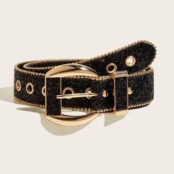 Goth Rhinestone Belts Women Leather Strap Cowboy Y2K Girls Fashion