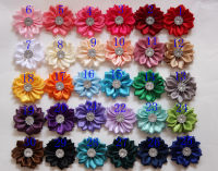 120pc With Rhinestone Center Mini 1.5" Satin Flowers Satin Ribbon Rosettes Headband Multilayer Flowers 30 color Avaliable