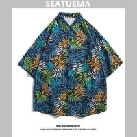 SEATUEMA สไตล์ฮ่องกงฮาวายชายหาดดอกไม้เสื้อชาย2022ปีแบรนด์น้ำหล่อน้ำไหลหลวมสบายๆแขนสั้นเสื้อ