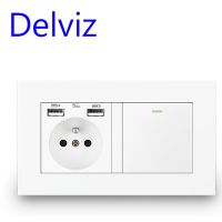 Delviz French Standard Light Switch1 Gang 1Way / 2Way Stair Corridor Switch White With switch panel 16A Wall Power USB Socket