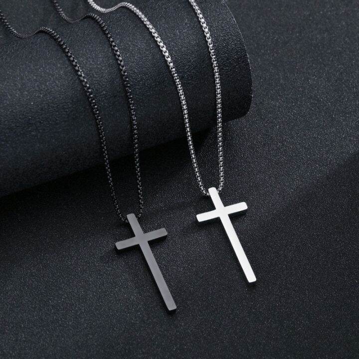 Mens cross necklace stainless on sale steel