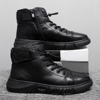 Ankle Boots Black PU Leather Men Shoes Autumn Winter Comfortable High-top Casual Shoes 2022 Fashion Leahter Platform Boots Man