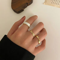 แหวนไข่มุก MODE Korea ชุดห่วงเปิดแหวนรูปทรงเรขาคณิตผู้หญิง3ชิ้น/ชุดแหวนแฟชั่นแหวนมุกแหวนเคลือบ