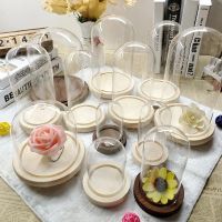 Imitation Flower Glass Cover with Wooden Base Dome Cover for Succulent Plants Home Decor DIY Figure Doll Display Box Dust Cover