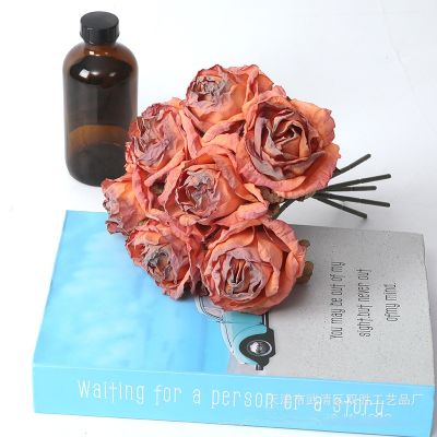 [AYIQ Flower Shop] ประดิษฐ์ผ้าไหมเผาขอบกุหลาบดอกไม้ปลอมถ่ายภาพงานแต่งงานช่อบ้านห้องนั่งเล่นโรงแรมจำลองกุหลาบพืชตกแต่ง