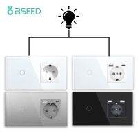 BSEED 1Gang 2/3Way Touch Light Switches With EU Type-c Double USB Sockets For Stairs Corridor Glass Panel Blue Backlight 1Pack Push Button