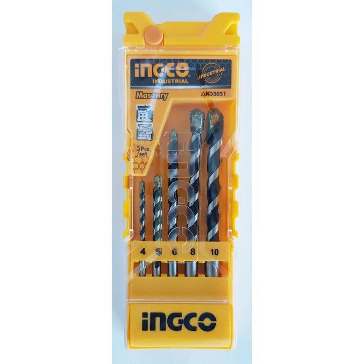 ingco-akd3051-masonary-drill-bit-set-ชุดดอกสว่าน-หัวสว่าน-ดอกสว่านเจาะปูนก้านกลม-5-ตัวชุด-ดอกสว่าน-ดอกสว่านเจาะปูน-ดอกสว่านเจาะคอนกรีต-ดอกเจาะปูน