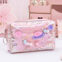 Kawaii Large Glitter Star Pencil Case Laser Leather Pen Box Big Makeup Bag for Girls Gift PU School Stationery Travel Supplies Pencil Cases Boxes