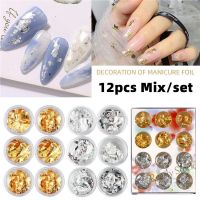 【hot sale】 ₪ B50 12pcs/set Nail Art Design Gold Foil Flakes Embellish Slime DIY Material Accessories Manicure gold foil Paper Ultra-thin UV Nail Polish Gel Nail Decoration Platinum silver foil Nail