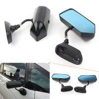 F1 Style Car Universal Side Mirrors Blue Rearview Mirror Metal Bracket Glossy Black 1Pair