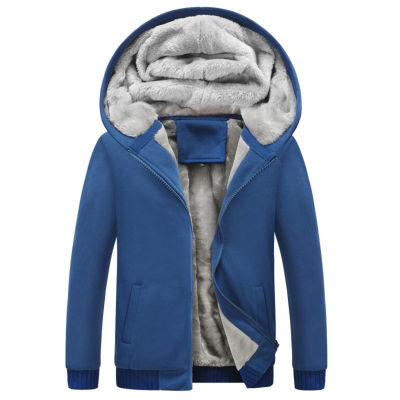 ฤดูหนาวผู้ชายหนาขนแกะเสื้อกันหนาว Plush Liner เปิดด้านหน้าซิป Cardigan Hoodie Coat สีทึบสำหรับ Casual