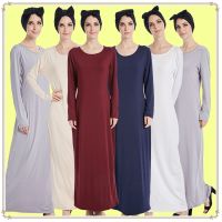 Abaya ชุด Maxi มุสลิมด้านใน Muslimah Robe ผู้หญิงสวมแขนยาว Inner Plain Abaya