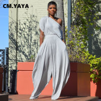 CM.YAYA Hip Hop Women 2pcs Set Off Shoulder T-shirt Tops and Loose Haren Pants Suit Sweatsuit Tracksuit Two Piece Set Outfits