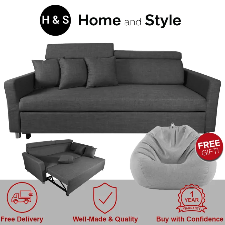 Bulky] [Sg Seller] Quality Sofa Bed In Luxury Fabric + Free Bean Bag.  Fabric Luxury Sofabed,