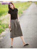 BREINE Cotton And Hemp Art Skirt ผู้หญิง A-Line กระโปรงยาวปานกลาง503b091