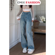 Quần jeans ống rộng màu màu vintage dài 100cm EMIX, cạp cao