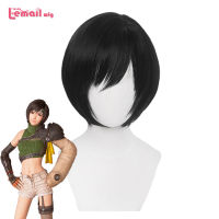 L- วิกผมสังเคราะห์ผม FF7 Yuffie Kisaragi คอสเพลย์วิกผม Final Fantasy VII คอสเพลย์บ๊อบสีดำวิกผมสั้นทนความร้อนหมวกวิกผม