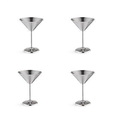 Stainless Steel Martini Glasses Set of 8, 8 Oz Metal Cocktail Glasses, Unbreakable, Durable, Mirror Polished Finish