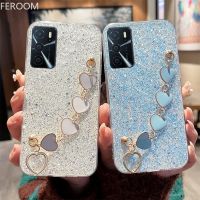 {Taoyitao เคส} เคสโทรศัพท์สร้อยข้อมือรูปหัวใจความรักโปร่งใสหรูหราสำหรับ OPPO A16 A17 A5 A9 A15 A52 A36 A54 A76 A74 A96ฝาครอบโซ่ด้านหลังนุ่ม Reno7