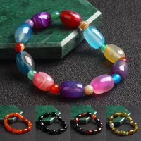 Reiki ลูกไม้ที่มีสีสัน Agates สร้อยข้อมือผู้หญิงกระบอกกลอง Barrel รูปร่างลาย Agate Beaded สร้อยข้อมือแฟชั่นคู่ Jewelry