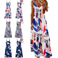 COD ❖♙☇ The Outline Shop27dgsd6gfd ENO Women Dress Plus Size V Neck Maxi Dresses Muslimah Floral Print Vintage Bohemian Beach Long Wrap Dress Hawaiian