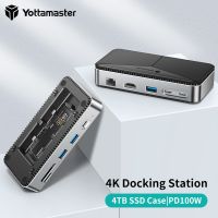 Yottamaster ยูเอสบีฮับยูเอสบีแท่นวางมือถือกับ HDMI-เข้ากันได้ USB-A 3.2 Gen2 M.2 NVMe และ SATA เอสเอสดีกรณี Ethernet 100W PD Sd/tf Feona