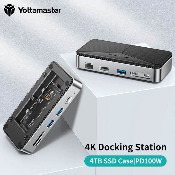 yottamaster-ยูเอสบีฮับยูเอสบีแท่นวางมือถือกับ-hdmi-เข้ากันได้-usb-a-3-2-gen2-m-2-nvme-และ-sata-เอสเอสดีกรณี-ethernet-100w-pd-sd-tf-feona