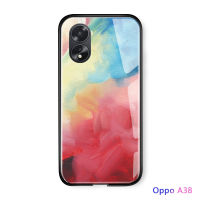 เคสใส่โทรศัพท์สำหรับ A38 OPPO A18หรูหราภาพวาดสีน้ำมันหินอ่อนสีรุ้งไล่ระดับสีกระจกเทมเปอร์ปลอกฝาหลัง